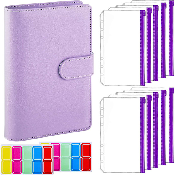 A6 Budgetpärm i PU-läder - 6-rings pärm för budgetplanering (lila) Purple
