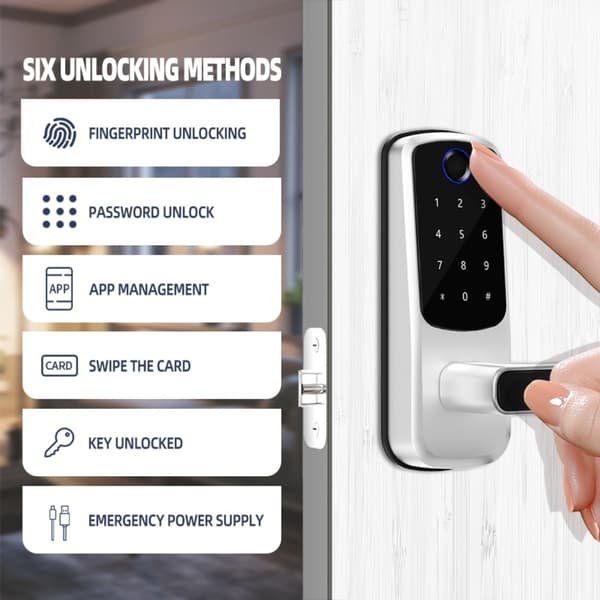 Smart fingeravtrycksdörrlås - Silver aluminiumlegering knappsatslås med fjärrupplåsning