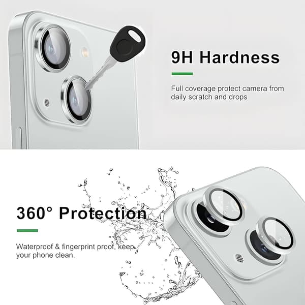 Kameralinsskydd för iPhone 14 / iPhone 14 Plus, Splittersäkra Ultra HD Individuella Linsskydd, Silver