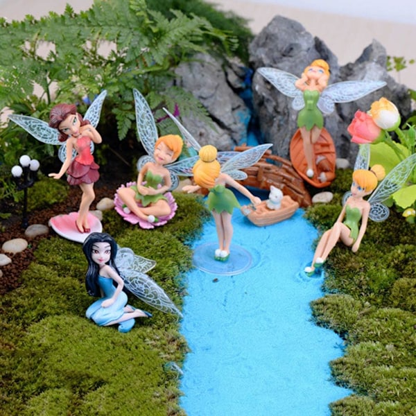 6 st Blomsterfé Pixie Flygande Vinge Familj Miniatyr Blomsterfé Flickor Dockhus Trädgård Ornament Tillbehör