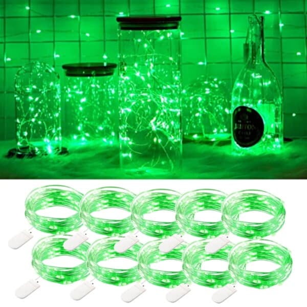 10-pak 1m Mini LED lyskæder batteridrevne grønne green