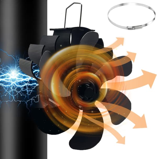 6-bladet magnetisk pejsventilator, elektricitetsfri, miljøvenlig, til over pejsen