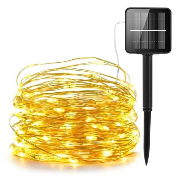 Solcelle lyskæde LED 10m 100 pærer gul yellow