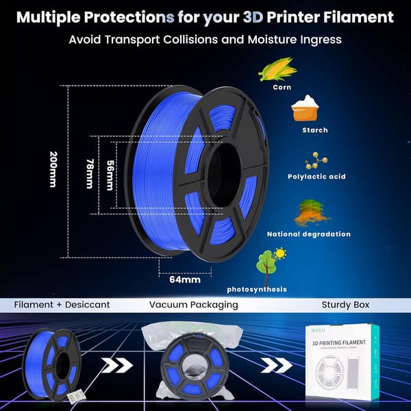 3D-printerfilament, 1,75 mm PLA+ 3D-filament, pent viklet filament, sterkt og robust, 1 kg spole (2,2 lbs), blå