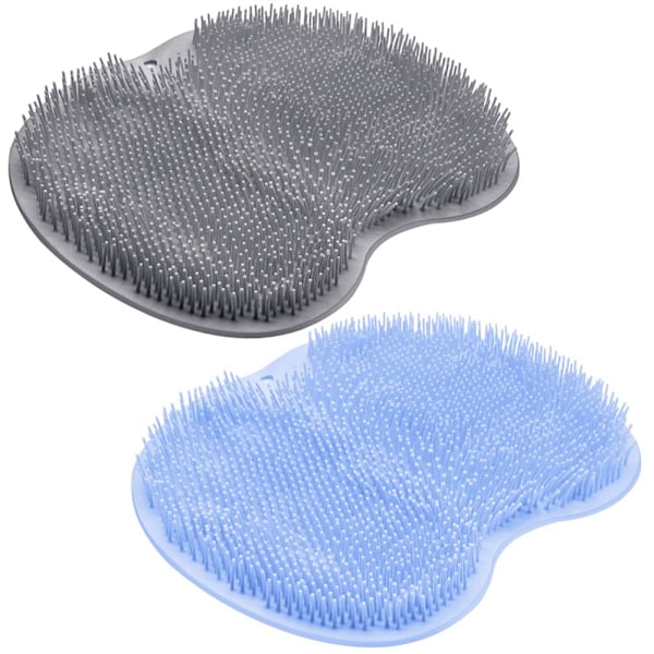 2-PACK Dusch Fot Skrubbmatta Ryggtvätt Rygg Exfolierande Bad Tvättdyna Väggmonterad Halkfri Sugkoppar Fot Skrubber Gray&blue