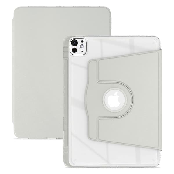 Etui til iPad Pro 13 (2024) PU Læder+Akryl+TPU Roterende Klar Tablet Cover Auto Væk/Sov-Grå