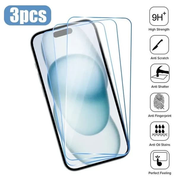 3-pack iPhone 15 Plus Heltäckande Skärmskydd HD Härdat Glas transparent