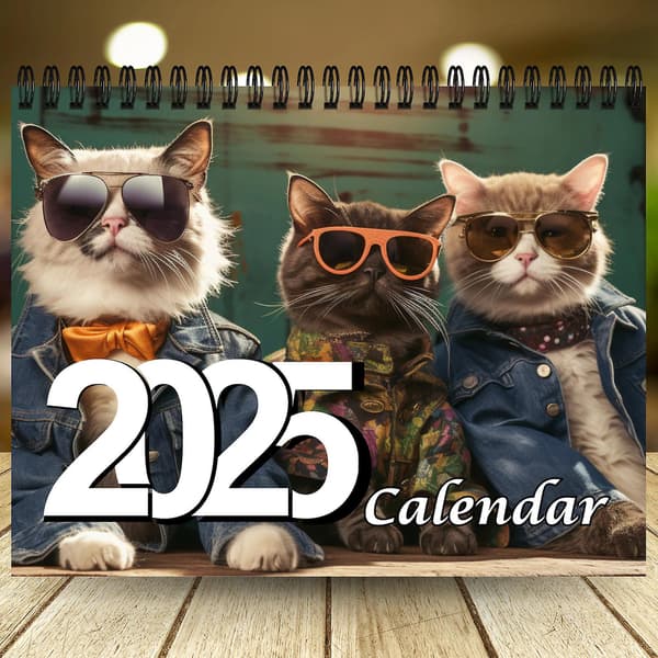 Stilig kattekalender for 2026, 12-måneders kalender, søt kattekalender, 2025-kalender