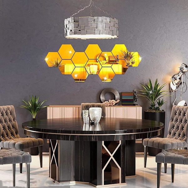 24 st Väggdekoration Spegel DIY, Hexagon Guld Akryl Plast Spegelplattor
