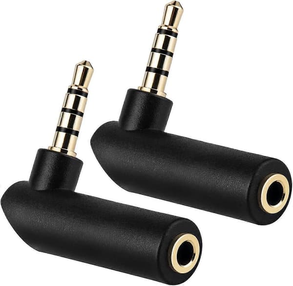 Kuulokeadapteri 90 asteen kuulokeliitäntäadapteri 3,5 mm uros (musta) (2 kpl)