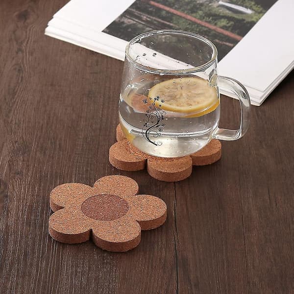 12 stk. Stilige coasters for drikke, absorberende og gjenbrukbart coastersett 10 cm kork blomsterformede coasters For-dwdz