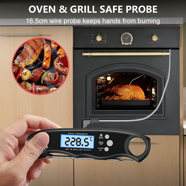 Digital Kötttermometer, Snabb & Exakt Avläsning Grilltermometrar med 102cm Trådsond, för Kök, Utomhusmatlagning, BBQ