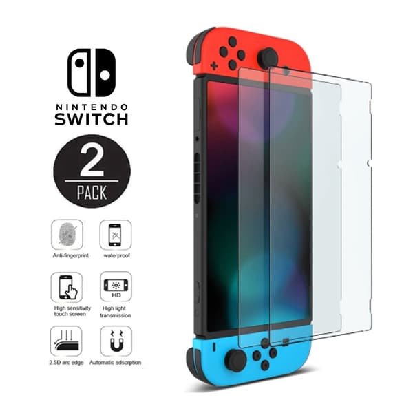 2-pakning Nintendo Switch-kompatible skjermbeskyttere i herdet glass transparent