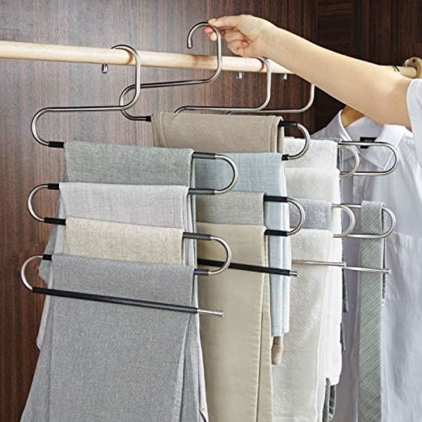 Hängare Utrymmesbesparande Halkfria 6-pack S-formade Klädhängare Rostfritt Stål Garderobsförvaring Organizer för Byxor Jeans Halsduk Hängande