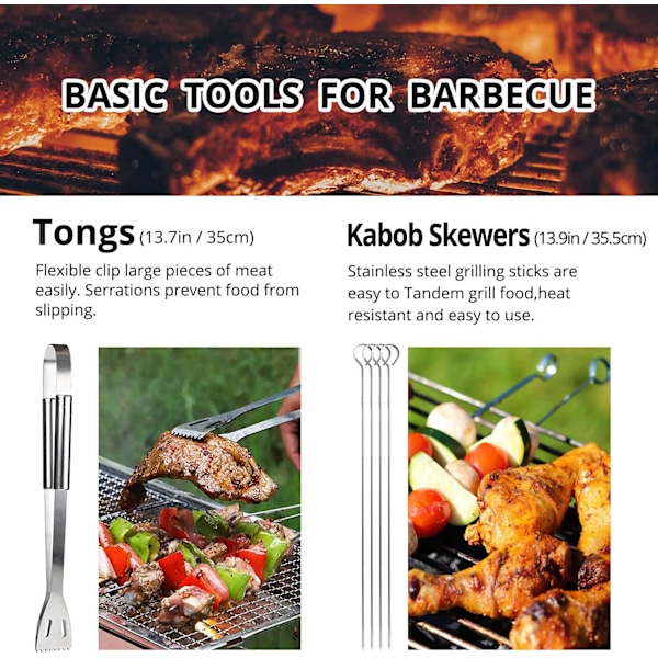 BBQ-verktygssats i rostfritt stål, professionella grilltillbehör, grillverktyg med väska, lätt att bära (9)