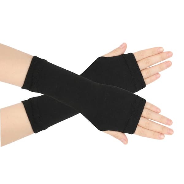 Stribede fingerløse vanter, strikkede armvarmere med tommelfingerhuller, sort Black