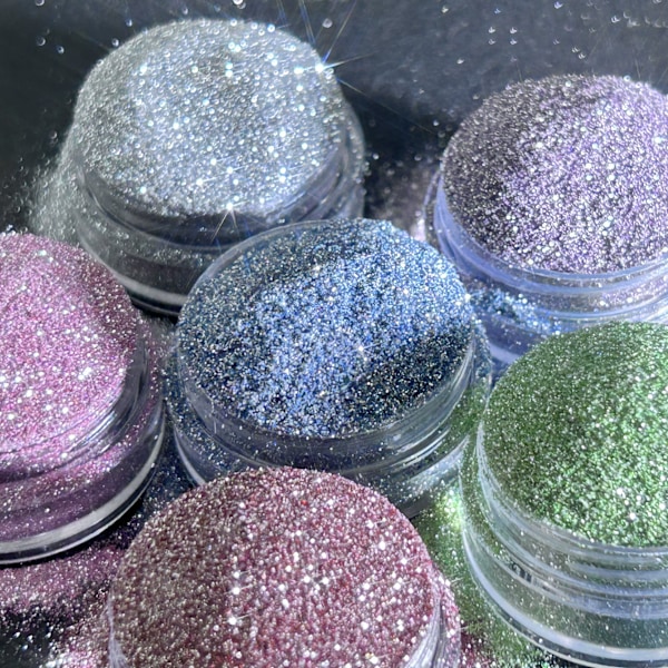 Reflekterande Glitterpulver Set, 7 Färger Glittrande Diamant Nagelglitter Damm, Silver Rosa Lila Grön Löst Glitter för Naglar