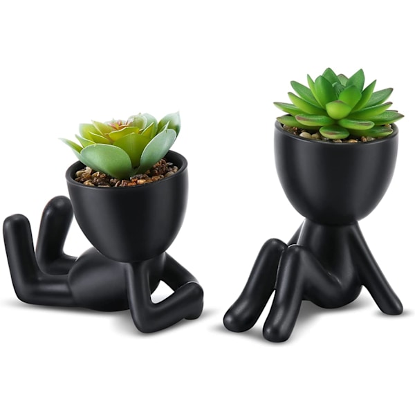 Falske Mini Sukkulenter Kunstige Planter (2 STK) Sort
