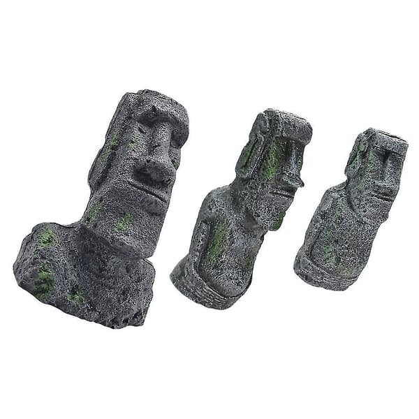 3 stk. Akvarium Moai Statuer Påskeøya Steinhode Ornamenter Akvarium Landskapsdekor