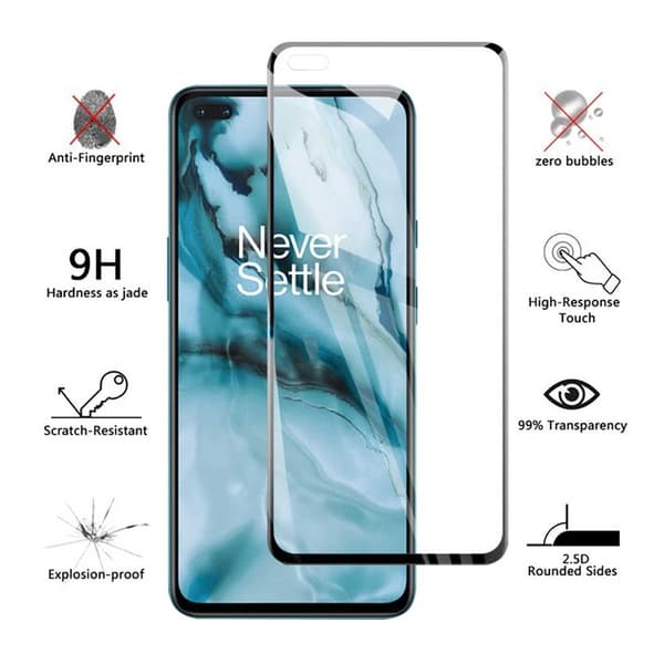 OnePlus Nord Full Coverage HD Skärmskydd Kolfiber Härdat Glas svart black