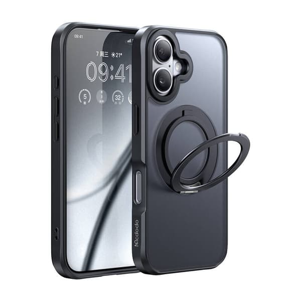 McDodo PC-4931 MagSafe Cover til iPhone 16 Plus med Stand (Sort)