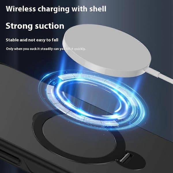 Kotelo iPhone 16 Prolle, yhteensopiva MagSafe PC+TPU pyörivän jalustan kanssa