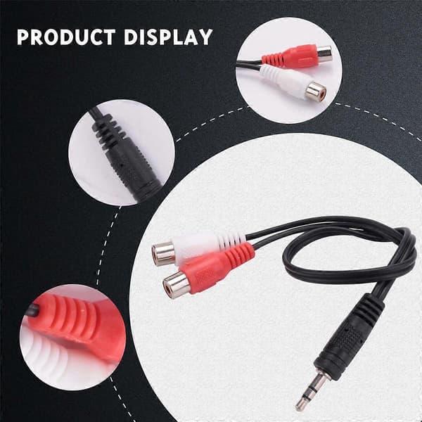 3,5 mm Stereo Adapter Jackstik til 2 Cinch Bøsninger Adapter Audio Kabel, 3.5mm Han til 2x RCA Hun