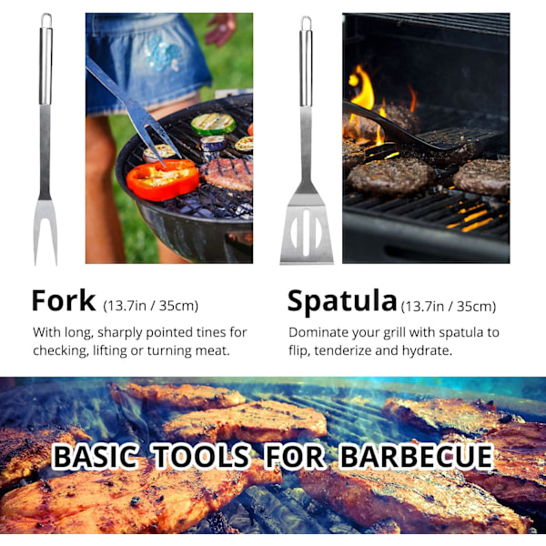 BBQ-verktygssats i rostfritt stål, professionella grilltillbehör, grillverktyg med väska, lätt att bära (9)