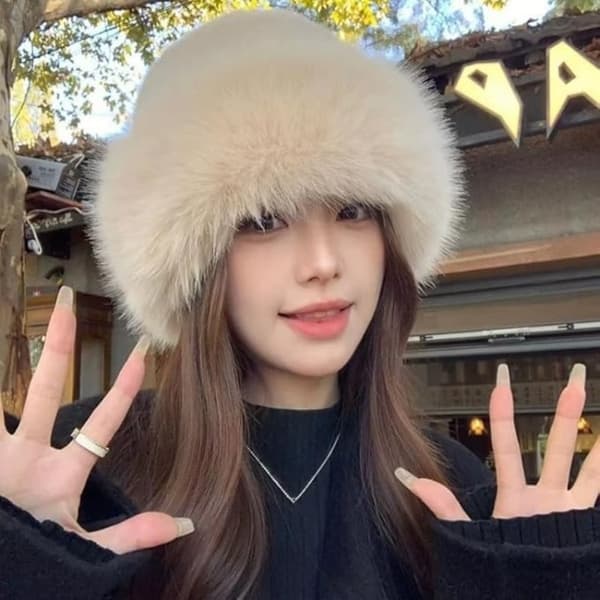 Mjuk Fuskpäls Bucket Hat - Varm Vinter Mongoliska Mössa med Öronlappar Vit White