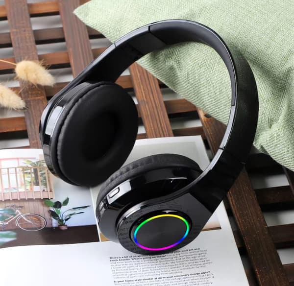 Trådløse Bluetooth hovedtelefoner - Farverige lys/Foldbare/Stor batterikapacitet/Indbygget mikrofon - Bluetooth 5.0/10 m ren sort