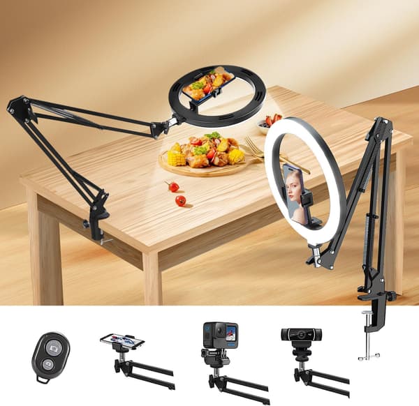 10\" Ring Light med Tripod Stativ til Skrivebord, Ring Light Telefon LED med Stativ og Telefonholder, til Videokonference/TikTok