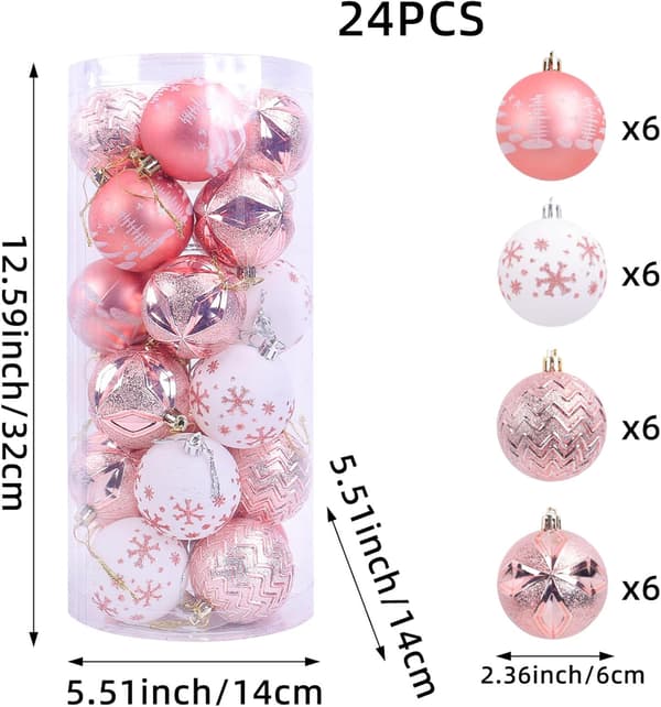 24 st handmålade julgranskulor för en elegant ROSA jul