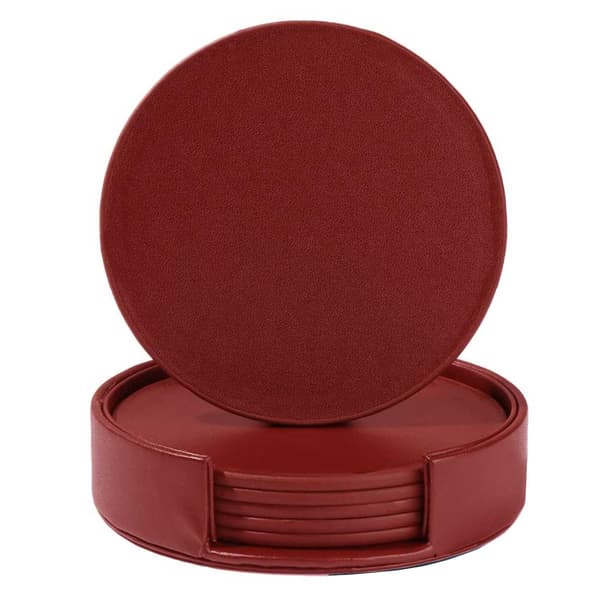 Røde Coasters PU-skinn 6-pakning med holder rød red
