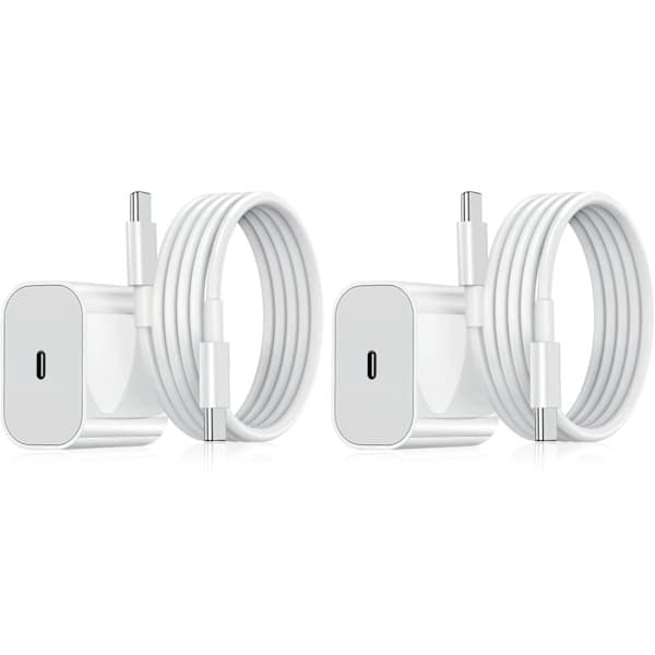2-pak - Oplader til iPhone - Hurtigoplader - Adapter + Kabel 20W Hvid one size 2-Pack iPhone