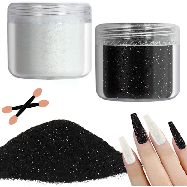 2 Färger Nagelglitter Pulver Vit Svart Damm Sand Pulver Glänsande Sockereffekt Glitter Godisöverdrag Kosmetisk Festival Pulver DIY