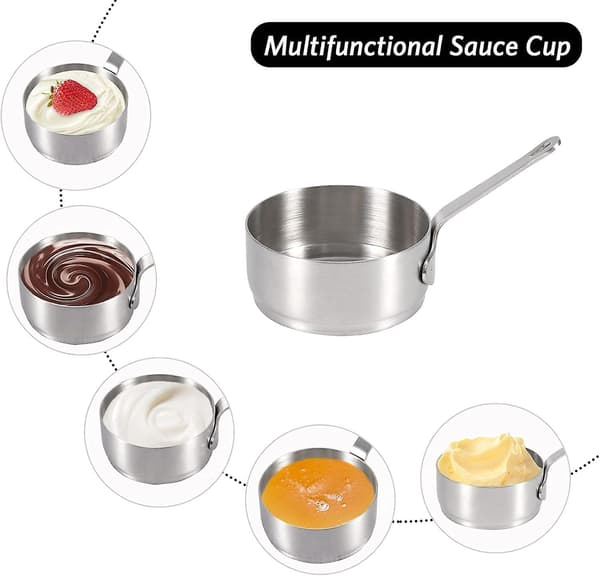 Sauskopper i rustfritt stål - Mini krydderskåler med håndtak (2 stk, 100 ml)