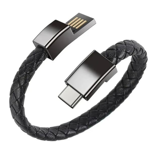Læderarmbånd med opladerkabel USB-C opladerarmbånd Sort sort black