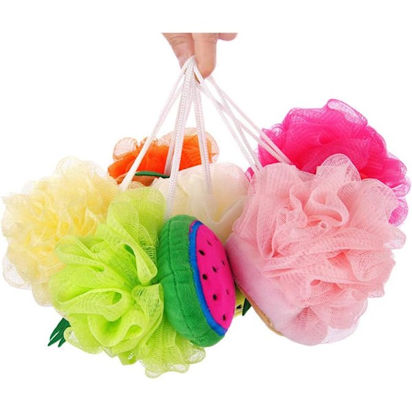 5 st Badpuff Mjuk Badsvamp Duschboll Bad Loofah Fruktformad Mesh Pouf Exfoliering Kroppspuffar Exfoliera Pouf