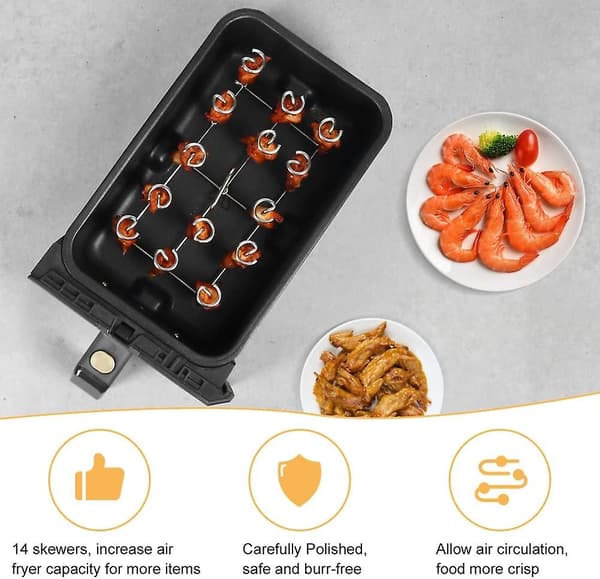 Grillspydstativ i rustfritt stål for dobbel airfryer og mer