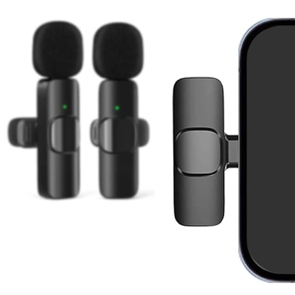 2 kpl langaton Lavalier-mikrofoni mobiililaitteille, USB-C-kiinnitettävä mikrofoni, musta
