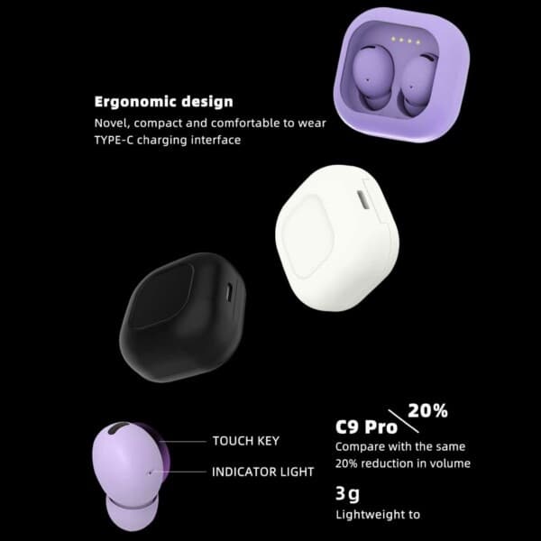 C9 Pro trådløse Bluetooth-hovedtelefoner TWS 5.3 Sort sort black