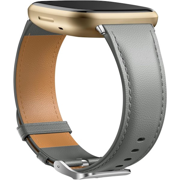 Läderarmband Kompatibelt med Fitbit Versa 3/Fitbit Sense 2/Sense Armband, Äkta Läder Elegant Ersättningsarmband, Grå