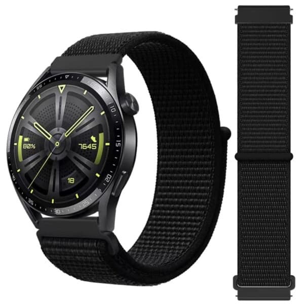Galaxy Watch 4/5 ranneke 20mm Nylon Tarrakiinnitys Musta musta black