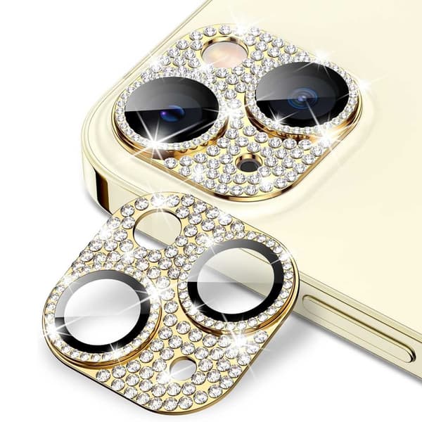 iPhone 14/14 Plus Kamerabeskyttelse Bling Herdet Glass Gull gold