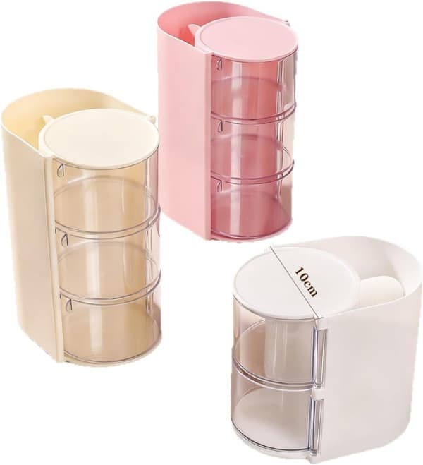 1 stk. Beige 2-lags opbevaringsboks til makeupbørster og pudderkvaster Beige 2-tier