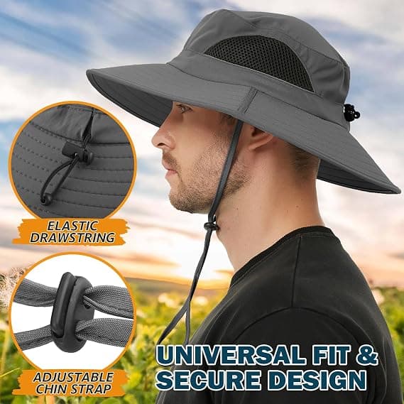 Unisex Solhatt, Vanntett Hatt Sammenleggbar, Mørk Grå