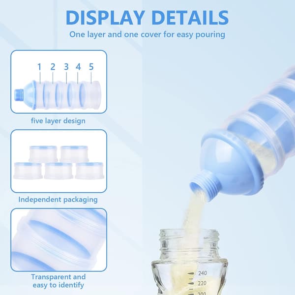 Melkedispenser, 2 STK Bærbar Melkepulverdispenser med 5 Rom Stablebare Bokser Egnet for Snacks