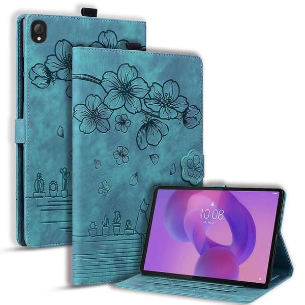 Fodral för Lenovo Tab K10C/Tab E10C med kortfack Läder Tablet Ställ Folio Omslag Blomma Katt