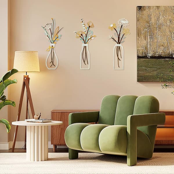 3 Delar Guld Metalltråd Blomma Väggdekor Modern Dekoration - 35*15cm - För Sovrum Vardagsrum Badrum Galleri