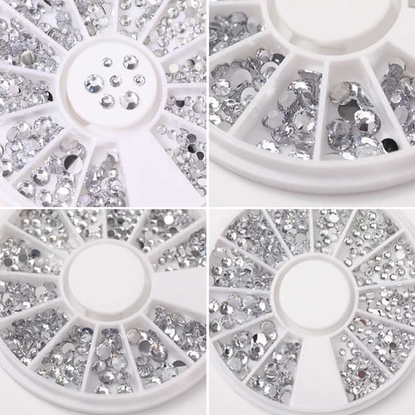 Nagelkonst Strass 4 Storlekar Kristaller - Silver Klar silver